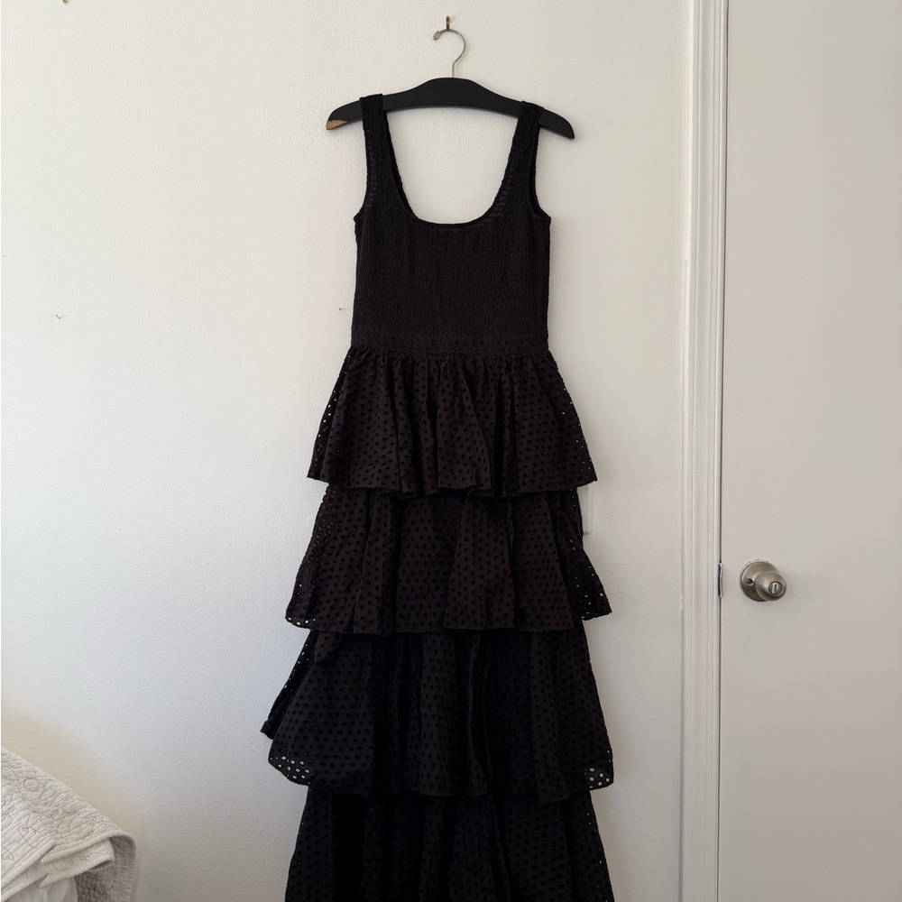 RHODE Black Tiered Eyelet Maxi Dress